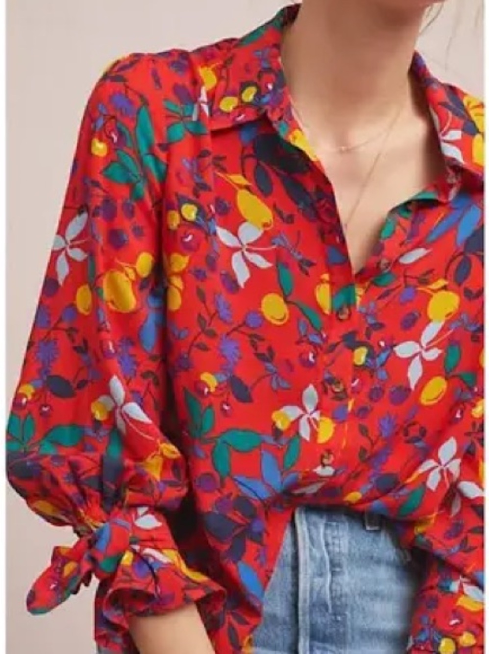 Maeve by Anthology Red Floral Button-Up Blouse size 0